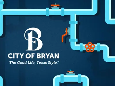 water pipeline illustration surrounding the City of Bryan logo.