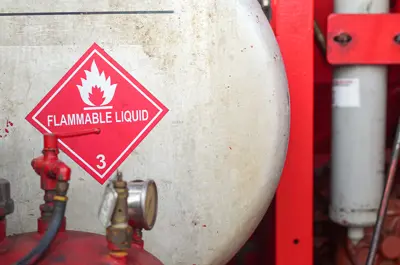 flammable gas storage with a warning sign