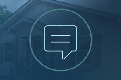 speech icon with a family home in the background