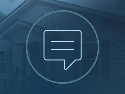 speech icon with a family home in the background