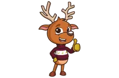 Comet - Reindeer in maroon sweater.