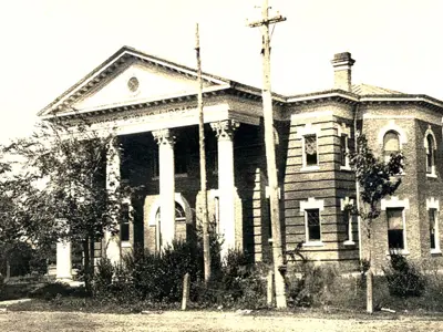 Sepia-toned photo from 1908 of the now-Carnegie History Center in Downtown Bryan.