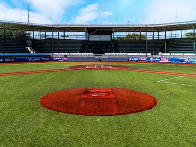 Pitcher's mound and home plate at Travis Major Field.