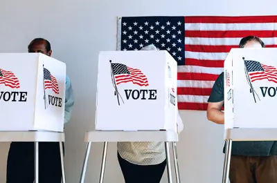 line of voting booths