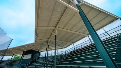 closeup view of the newly renovated Travis Major Field stands