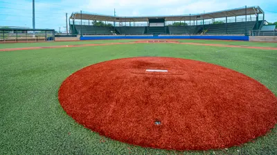 closeup view of the newly renovated field pitcher's mound