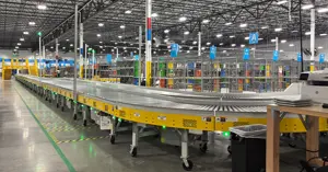 view of the expansive interior of the Bryan Amazon delivery station facility