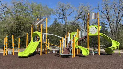 New orange and green playground at Copperfield Park.