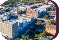 aerial view of downtown Bryan main street