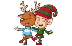 Dancer - Elf and reindeer in light blue sweater dancing.