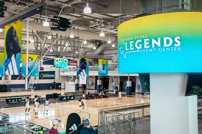 Legends Event Center courts during a major basketball event.