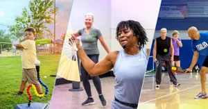 snapshots of various fall programs such as baseball, dance cardio, and pickleball.