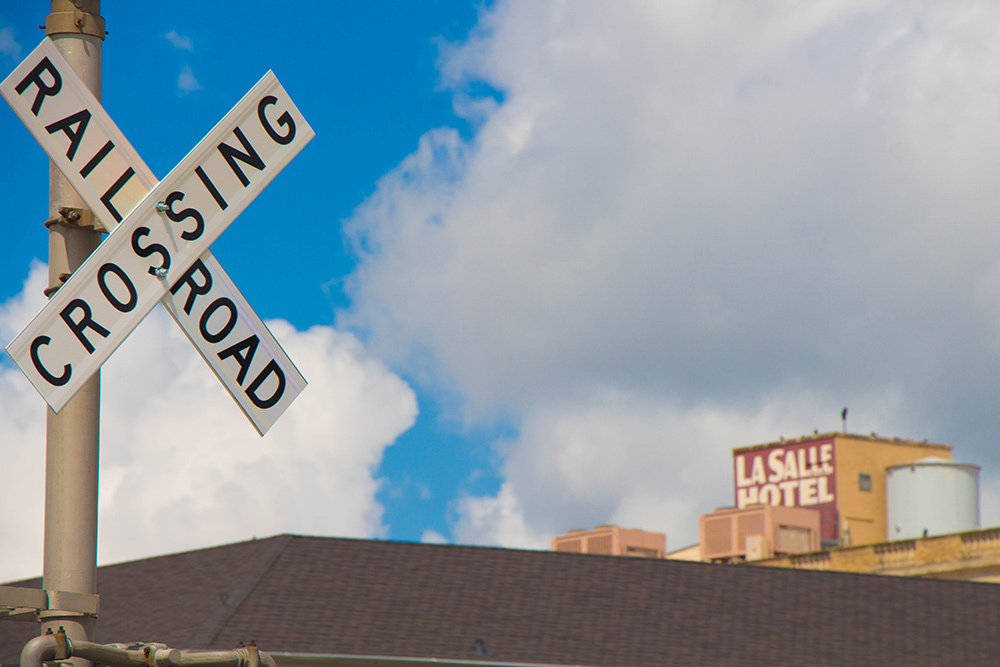 railroad crossing in downtown bryan