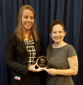Lindsay Hackett and Lindsey Guindi, accepting the J.C. Jack Miller Institutional Beautification Award at a luncheon on May 23, 2018