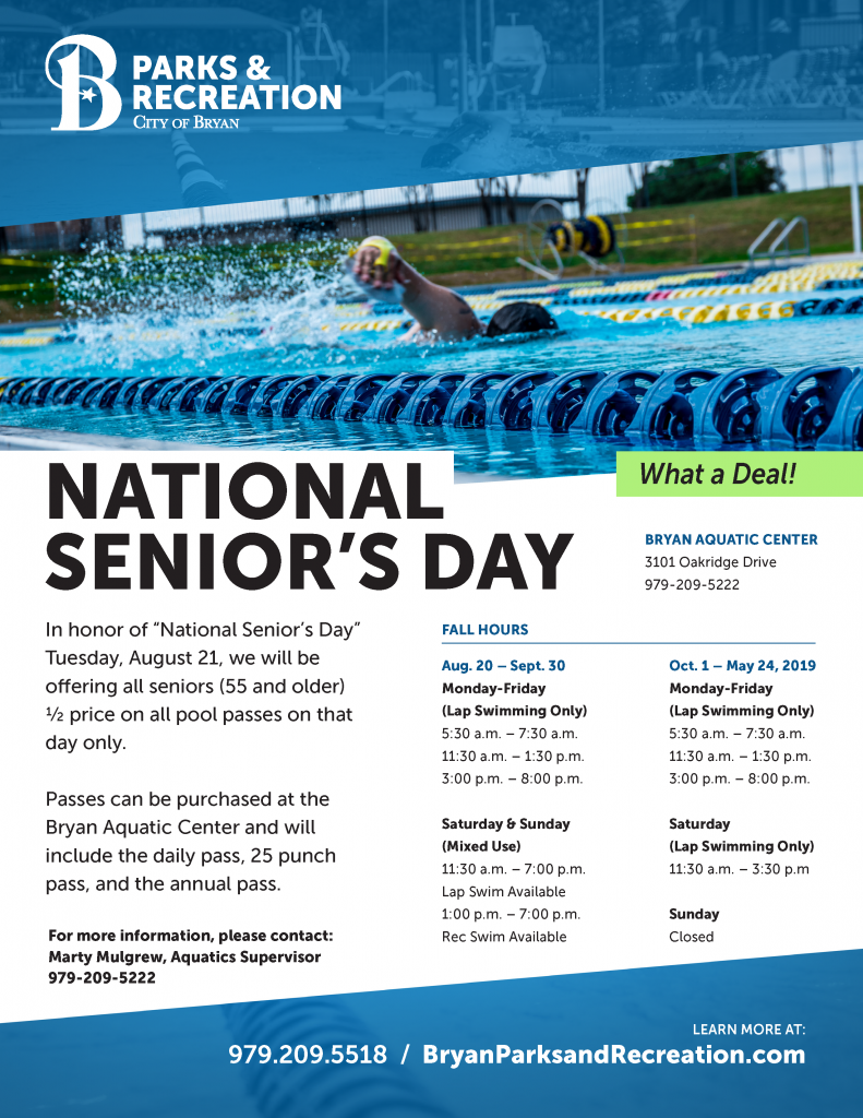 National Senior's Day Half Price Pool Passes