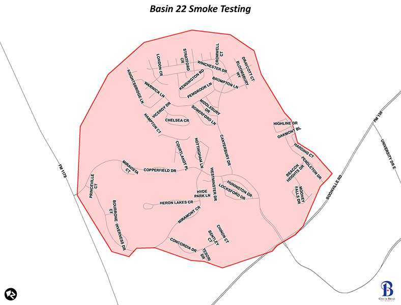 map image of area where smoke testing will be done