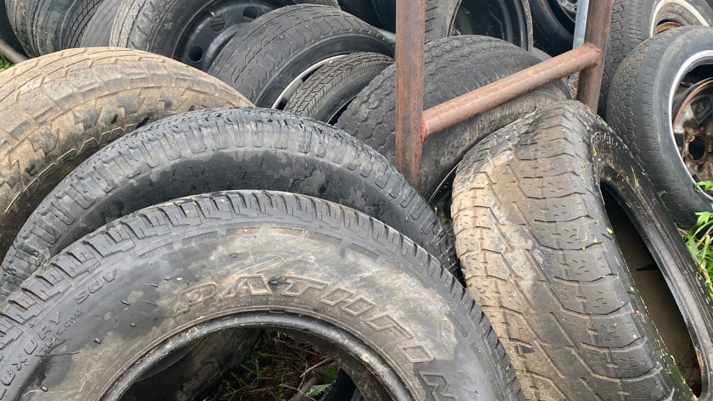 Used tires stacked up