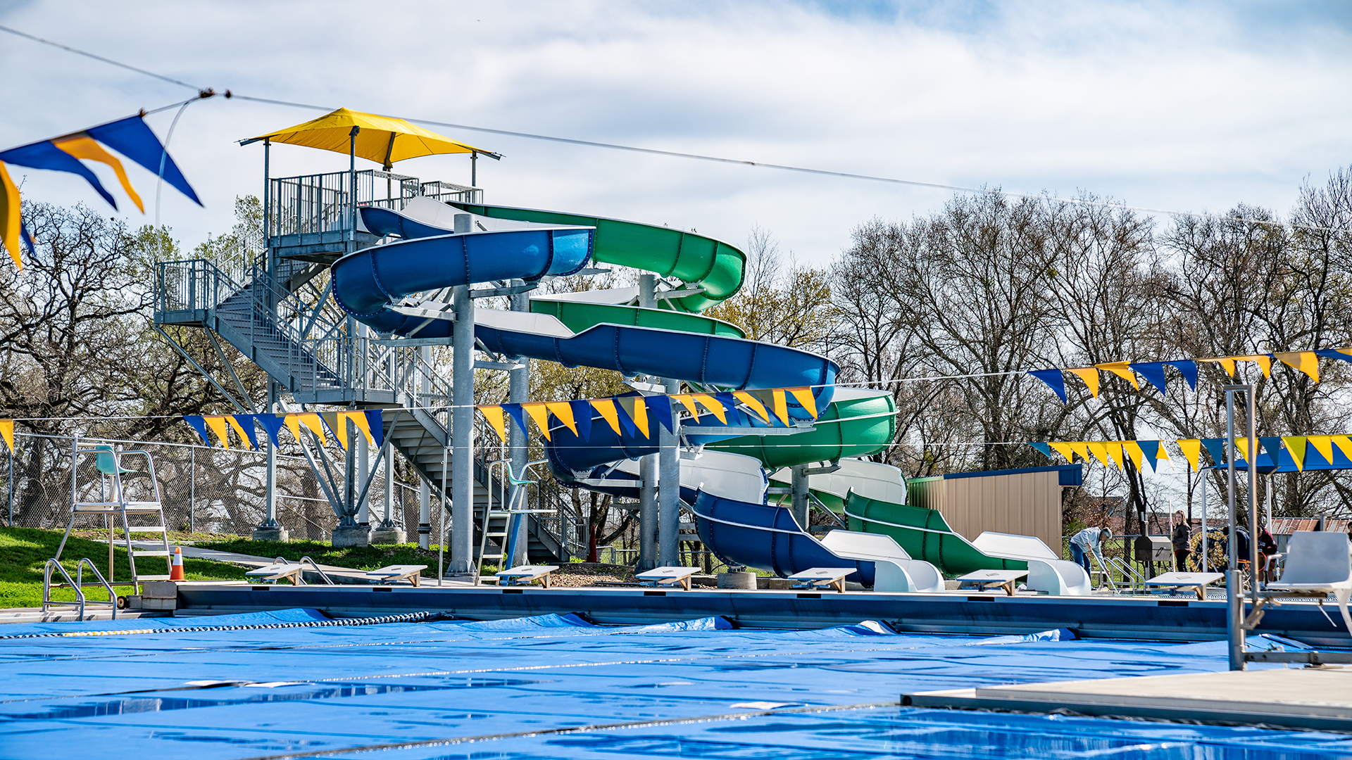 Photo of the water slides at the Bryan Aquatic Center
