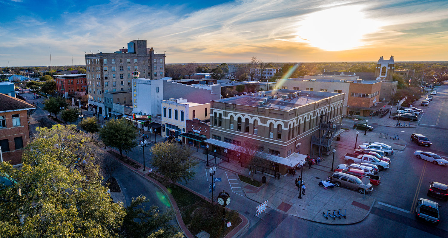 downtown bryan at sunset