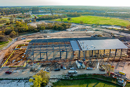 construction on the Legends Event Center at Travis Bryan Midtown Park.