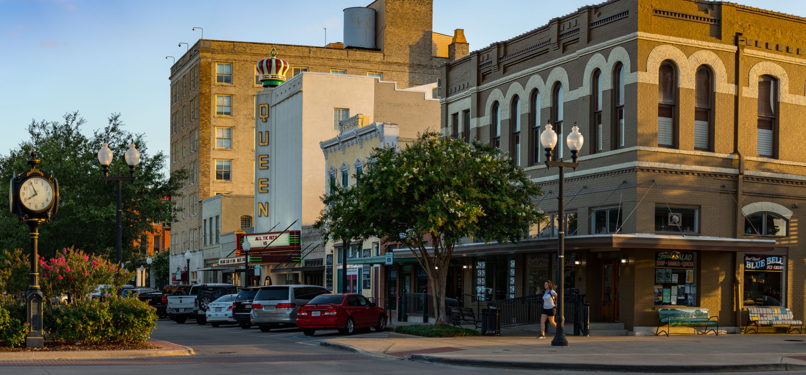 Photo of Downtown Bryan view of the Queen Theatre and adjacent buildings.