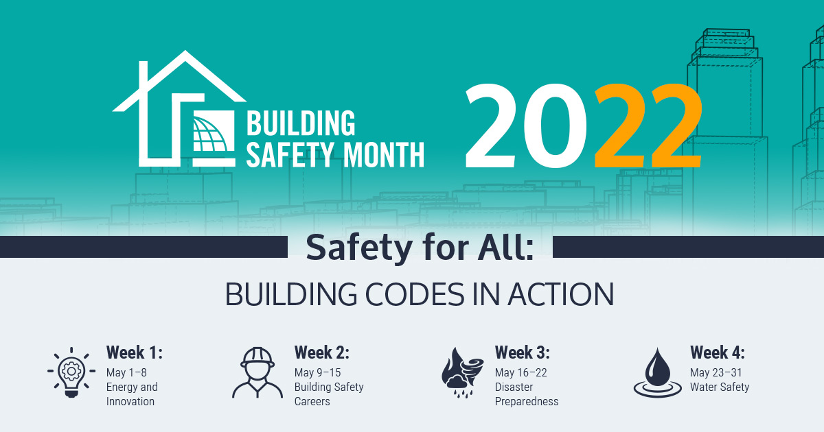 Graphic announcing that May is Building Safety Month.