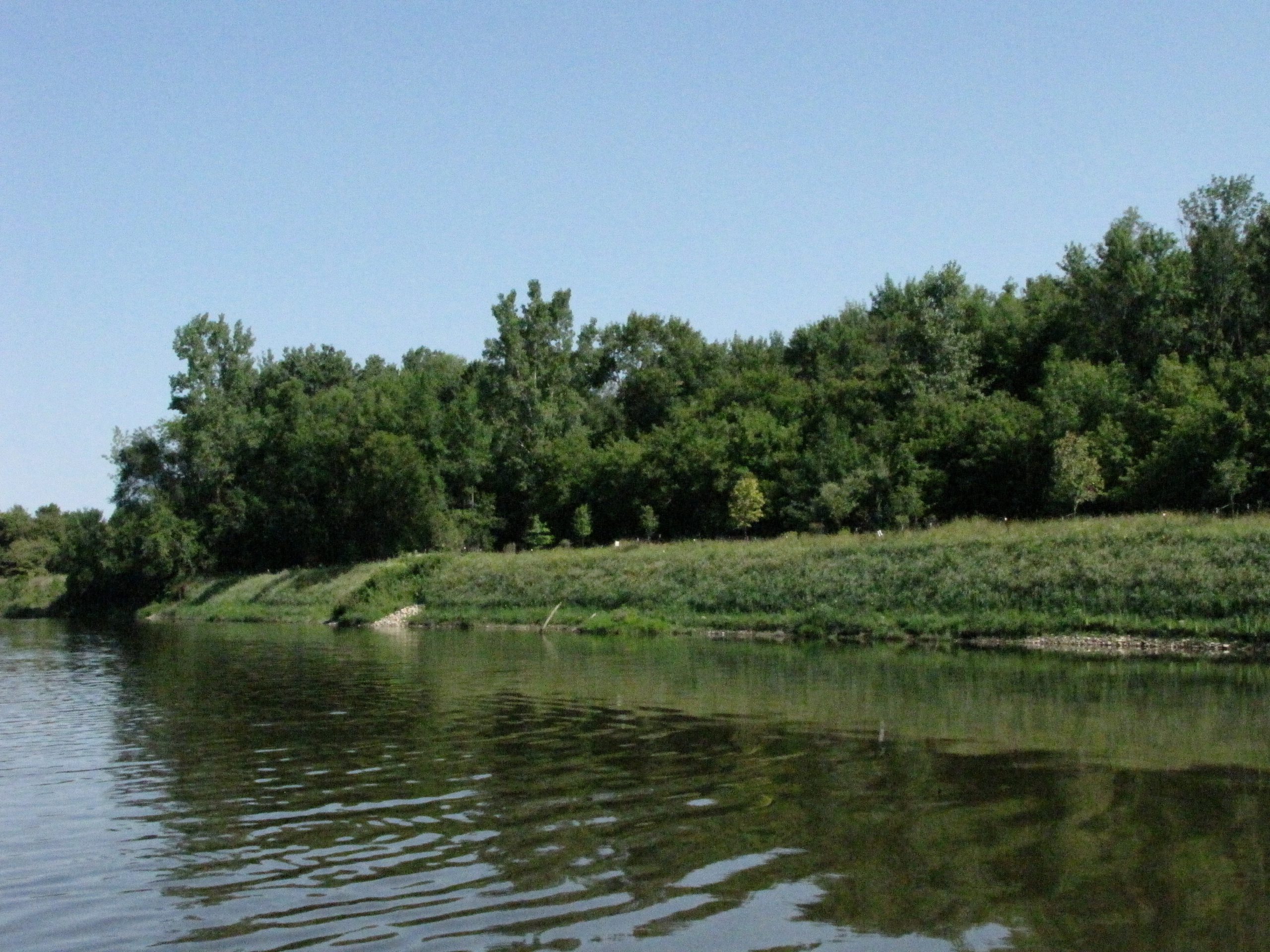 Photo a year after geobags have been installed along the banks of a river.