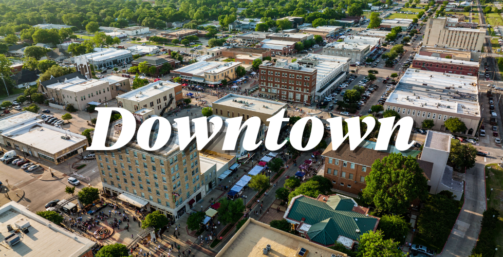 photo of downtown Bryan with title Downtown
