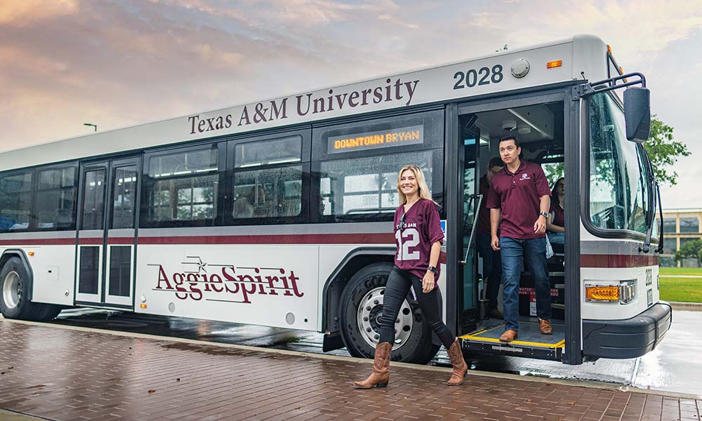gameday shuttle stop at Texas A&M