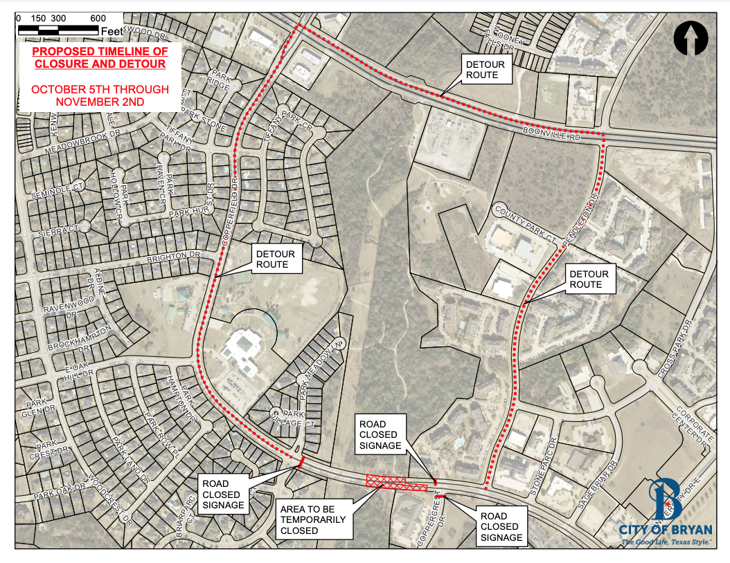 Copperfield Dr. Closure Detour Map