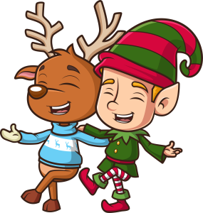 Dancer - Elf and reindeer in light blue sweater dancing