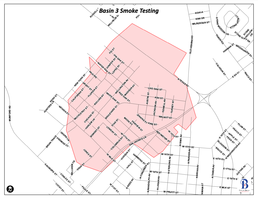 Map detailing area smoke testing will occur.