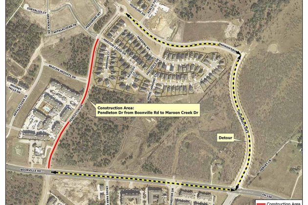 Map showing the part of Pendleton Drive will be closed from Jan. 30 – March 10.