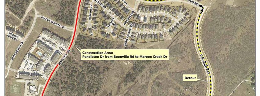 Map showing the part of Pendleton Drive will be closed from Jan. 30 – March 10.