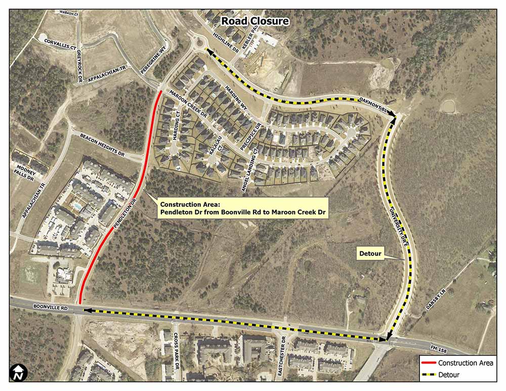 Map showing the part of Pendleton Drive will be closed from Jan. 30 – March 10.