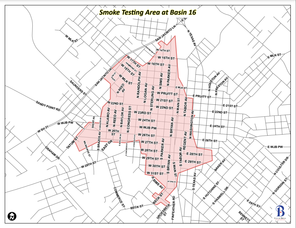 Smoke testing map of downtown area effected.