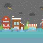 Illustration of town flooding.