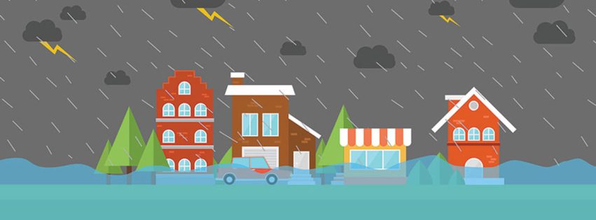 Illustration of town flooding.