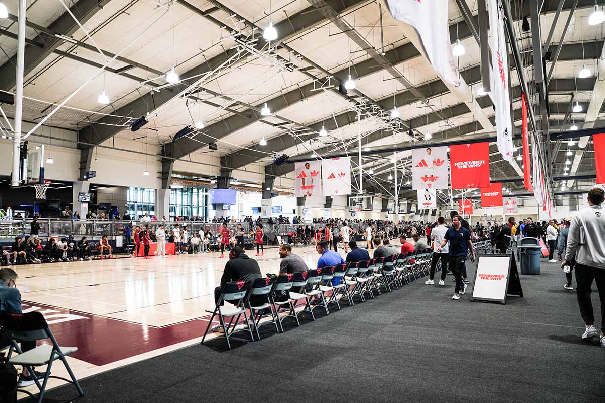Photo of the inside of the Legends Event Center during the Adidas tournament on April 28-30.