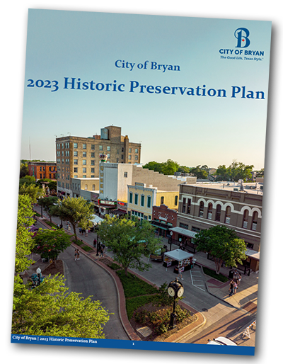 Promo image of the cover of the City of Bryan's Historic Preservation Plan.