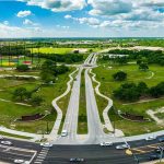 Panoramic photo of Midtown Park as seen from the south at the main entrance.