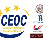 Brazos County CEOC logo with logos of Brazos County, City of Bryan, City of College Station, and Texas A&M University