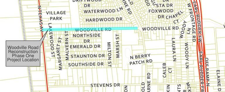 Woodville Road Reconstruction Project Phase 1 map.