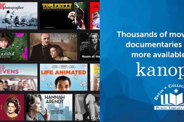 Promotional image for Kanopy, the BCS Library System's online streaming service.