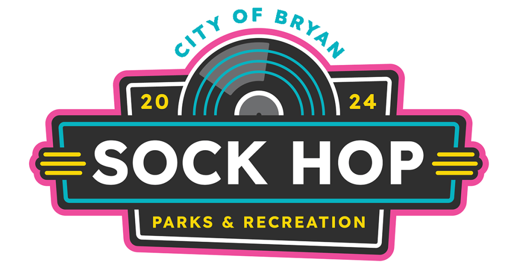 Logo for Bryan Parks and Recreation Sock Hop 2024 for ages 55 and older.