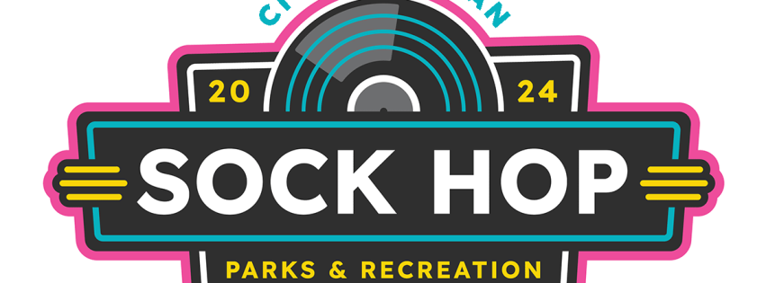 Logo for Bryan Parks and Recreation Sock Hop 2024 for ages 55 and older.