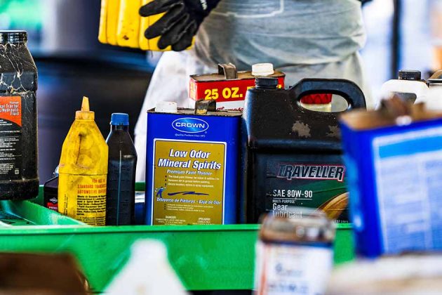 Used oil and paint thinner cans are collected at the Household Hazardous Waste Collection event.