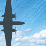 B25 aircraft stylized silhouette over a blue sky
