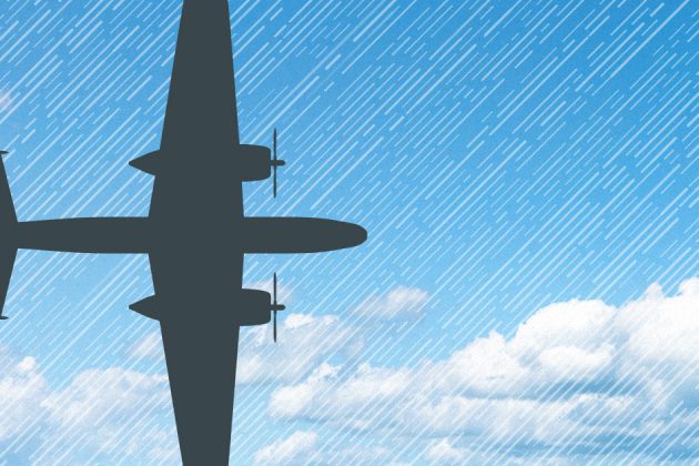 B25 aircraft stylized silhouette over a blue sky