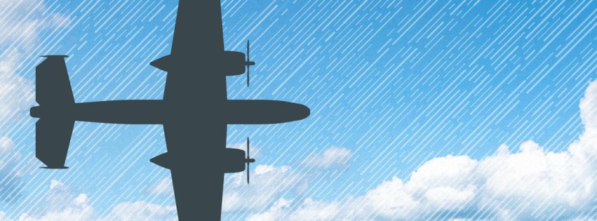 B25 aircraft stylized silhouette over a blue sky